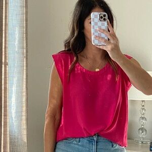 Pleione Bright Pink Cap-Sleeve Crewneck Tank